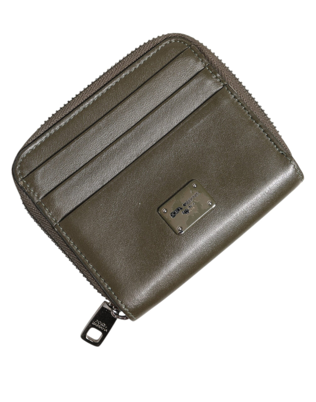 Dolce & Gabbana Brown Leather Logo Plaque Card Holder Coin Purse Wallet