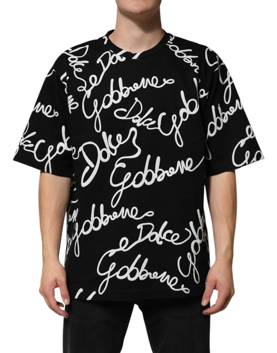 Dolce & Gabbana Black Logo Print Cotton Crew Neck  T-shirt