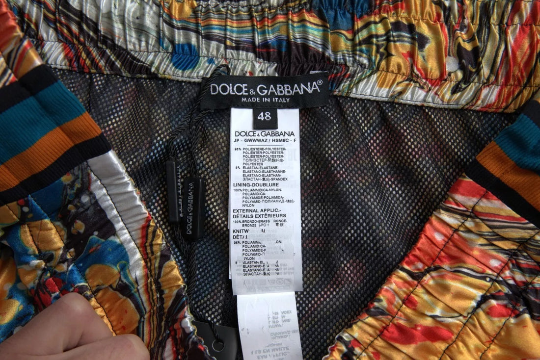 Dolce & Gabbana Multicolor Marble Print Satin Trouser Pants