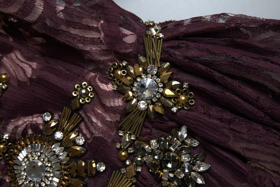 Dolce & Gabbana Purple Viscose Crystal A-Line Gown Dress