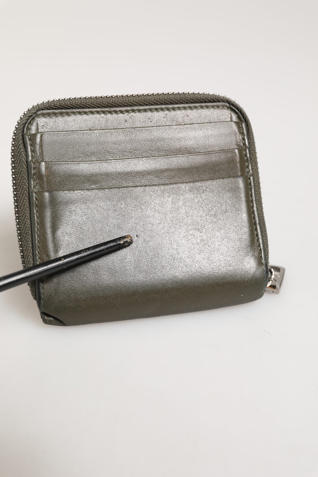 Dolce & Gabbana Military Green Leather Logo Plaque Card Holder Coin Purse Wallet