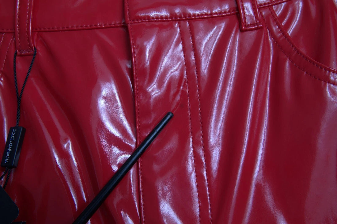 Dolce & Gabbana Red High Waist Skinny Trouser Shiny Pants