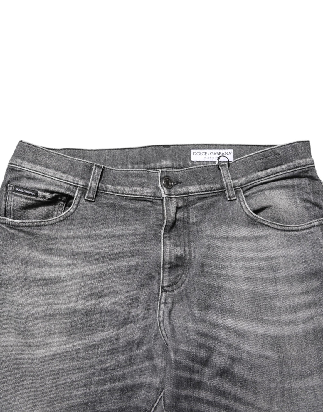 Dolce & Gabbana Grey Cotton Denim Slim Fit Distressed Pants Jeans