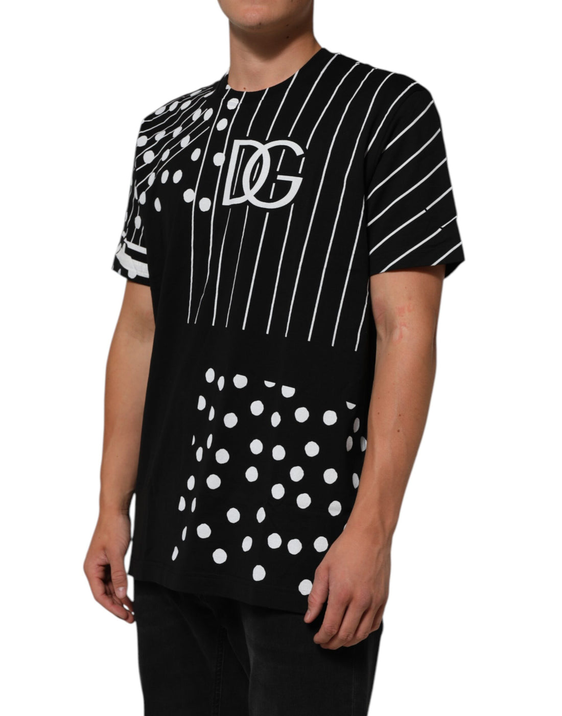 Dolce & Gabbana Black Cotton Polka Dots Round Neck T-shirt