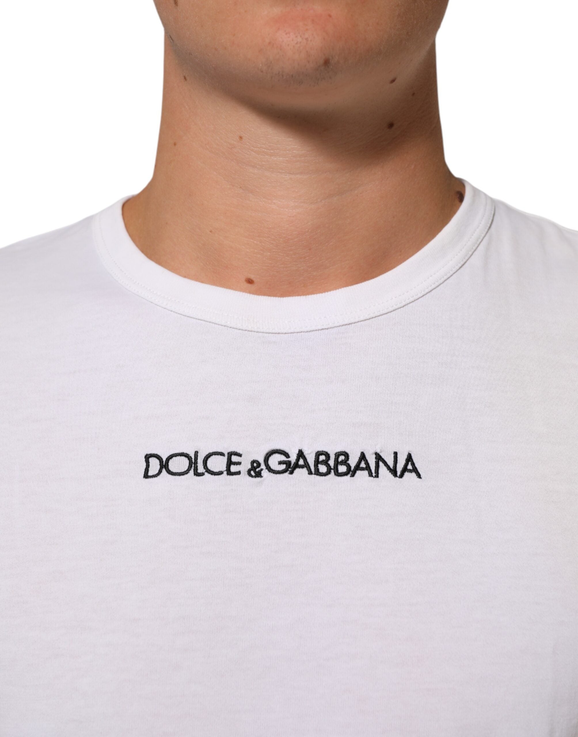 Wit katoenen T-shirt met ronde hals en logoprint voor heren