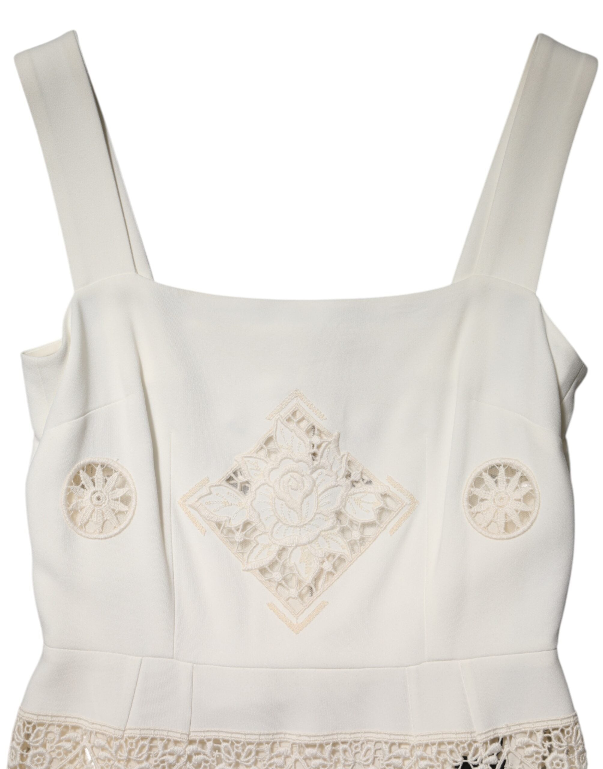 Witte mouwloze midi-jurk met bloemenkant
