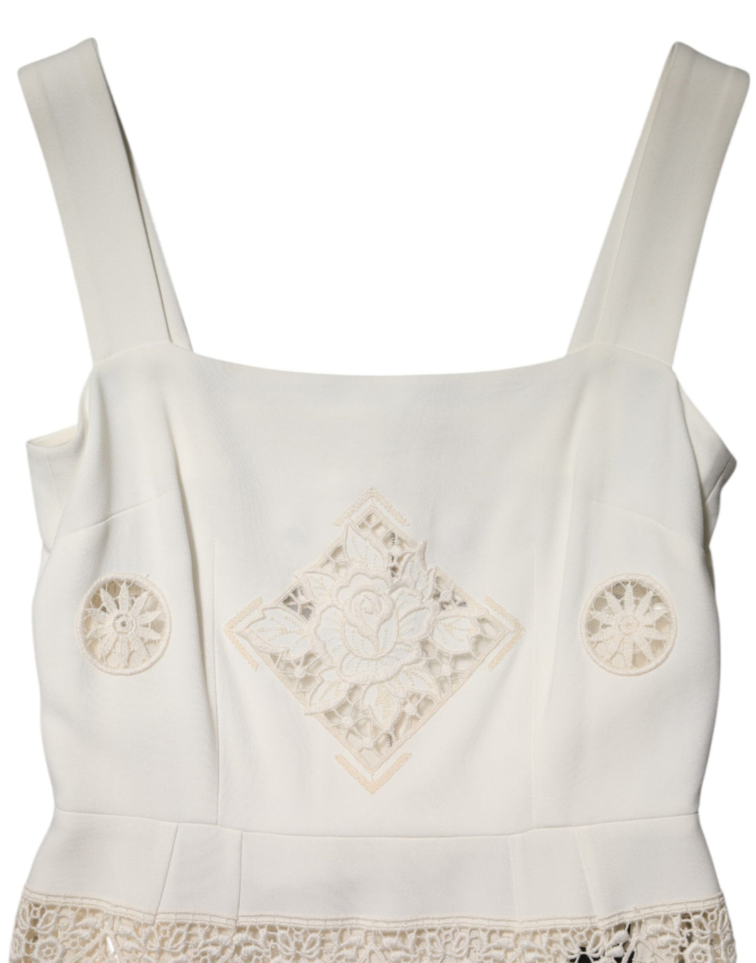 Witte mouwloze midi-jurk met bloemenkant