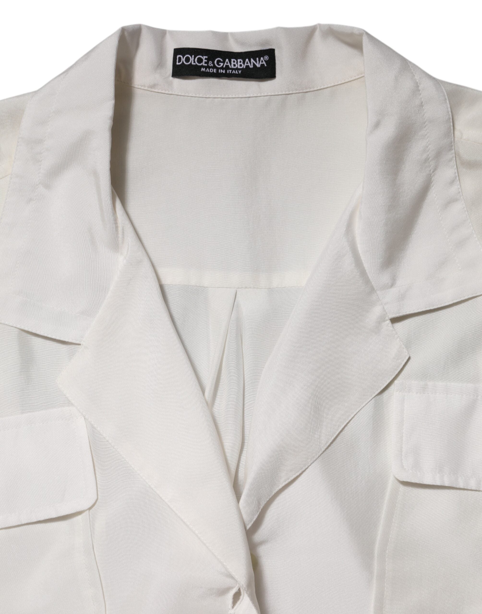 Dolce & Gabbana Off White Silk Button Down Polo Shirt Top