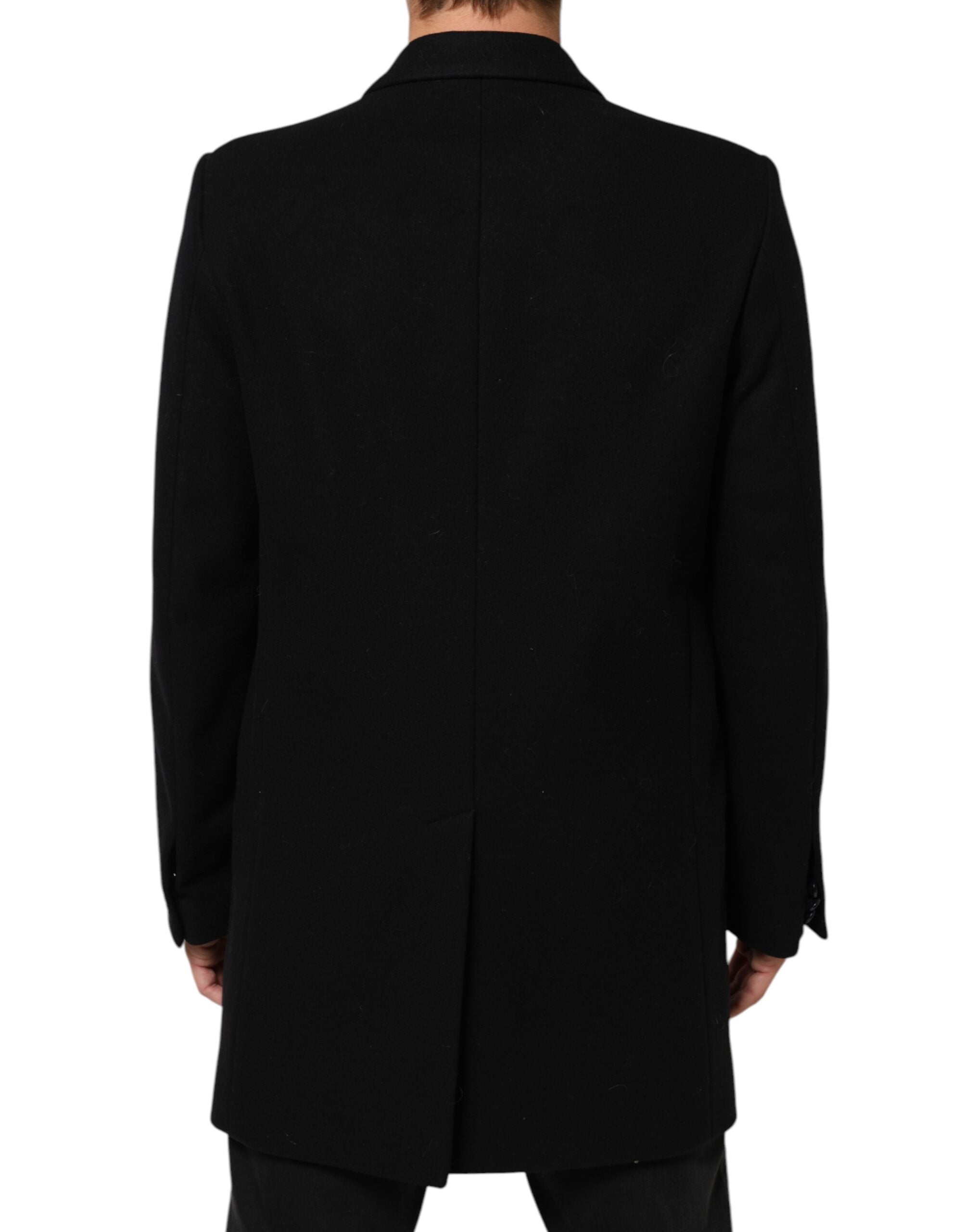 Zwarte Wollen Trenchcoat Jas met Knopen voor Heren