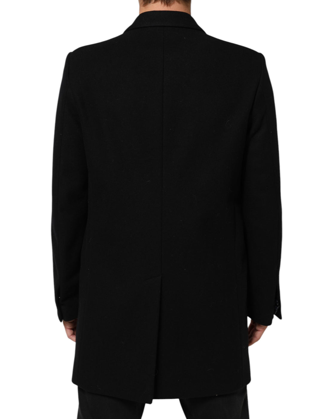 Zwarte Wollen Trenchcoat Jas met Knopen voor Heren