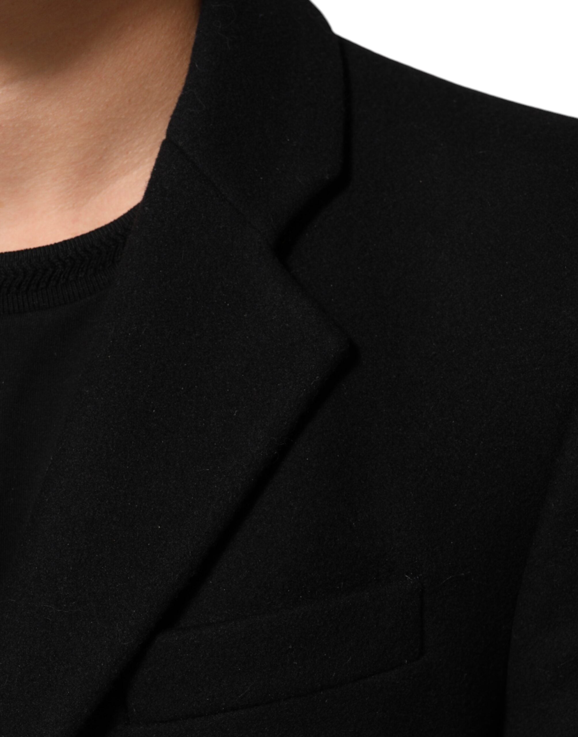 Zwarte Wollen Trenchcoat Jas met Knopen voor Heren