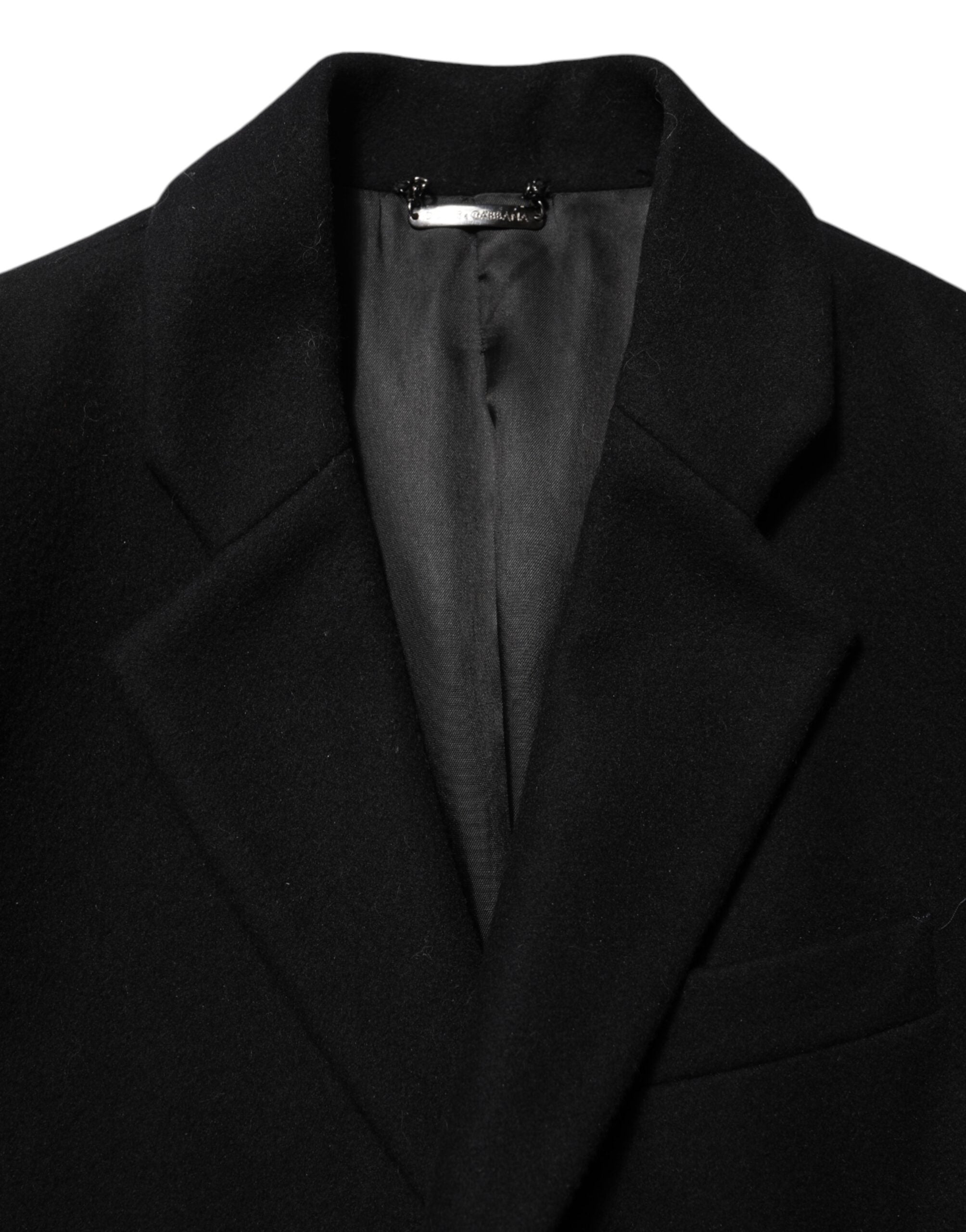 Zwarte Wollen Trenchcoat Jas met Knopen voor Heren