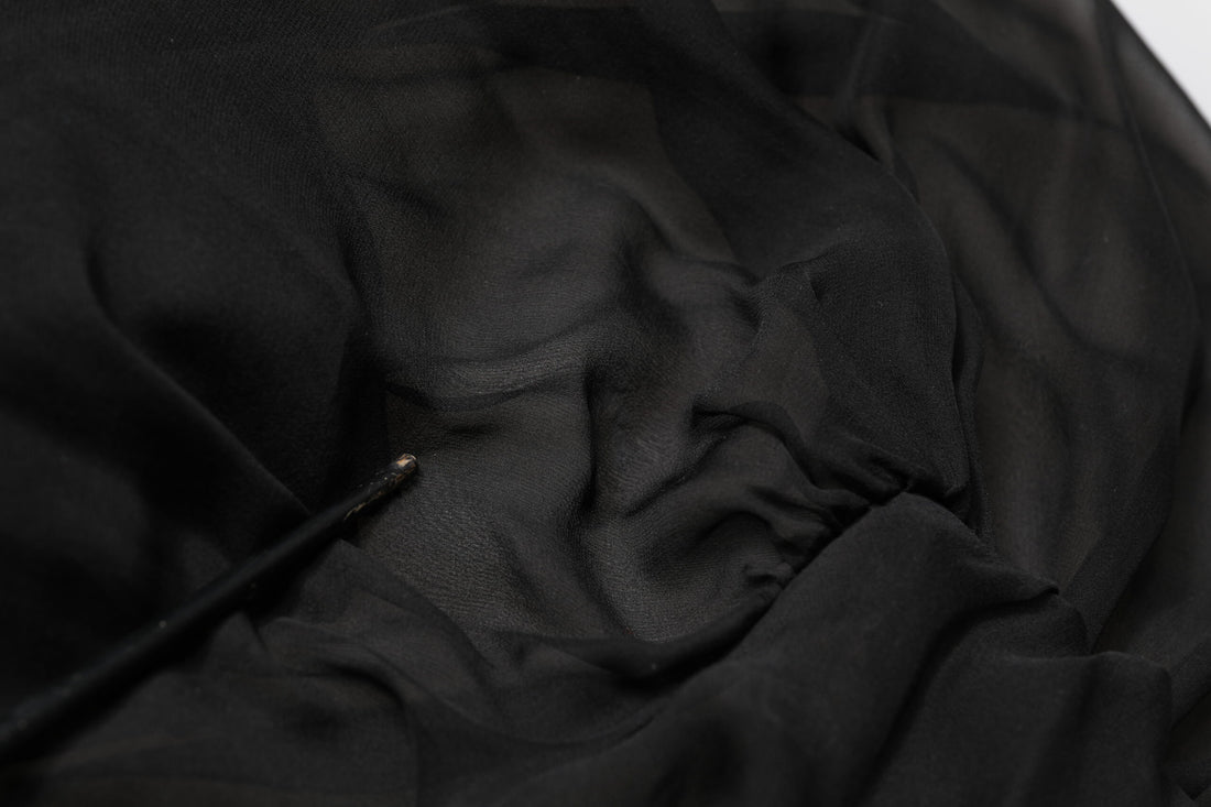 Dolce & Gabbana Black Silk Tulle Long Sleeve V-neck Dress