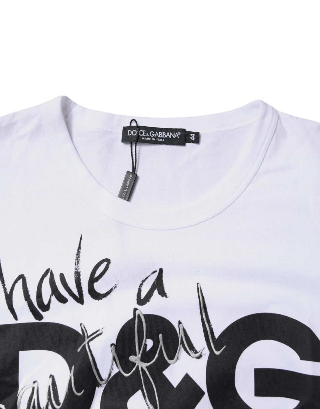 Dolce & Gabbana White Graphic Print Cotton Crew Neck T-shirt