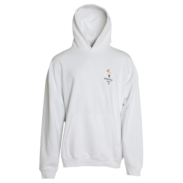 Balenciaga White Cotton Hooded Pullover OVERSIZE Sweater