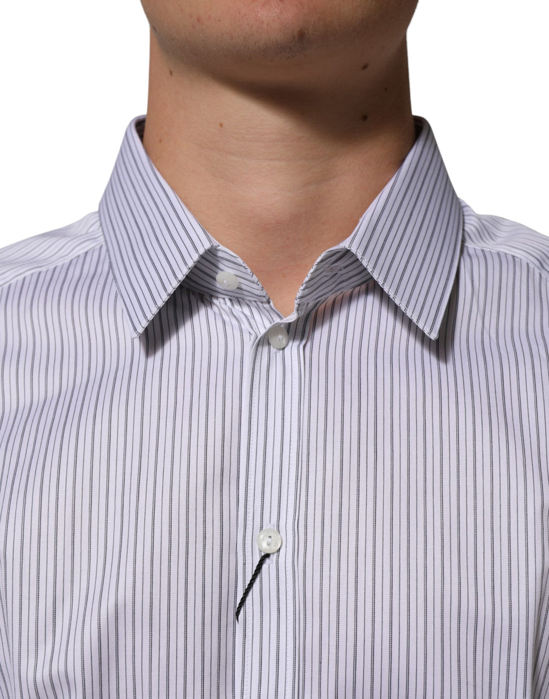 Dolce & Gabbana White Stripes Cotton Men GOLD Dress Shirt
