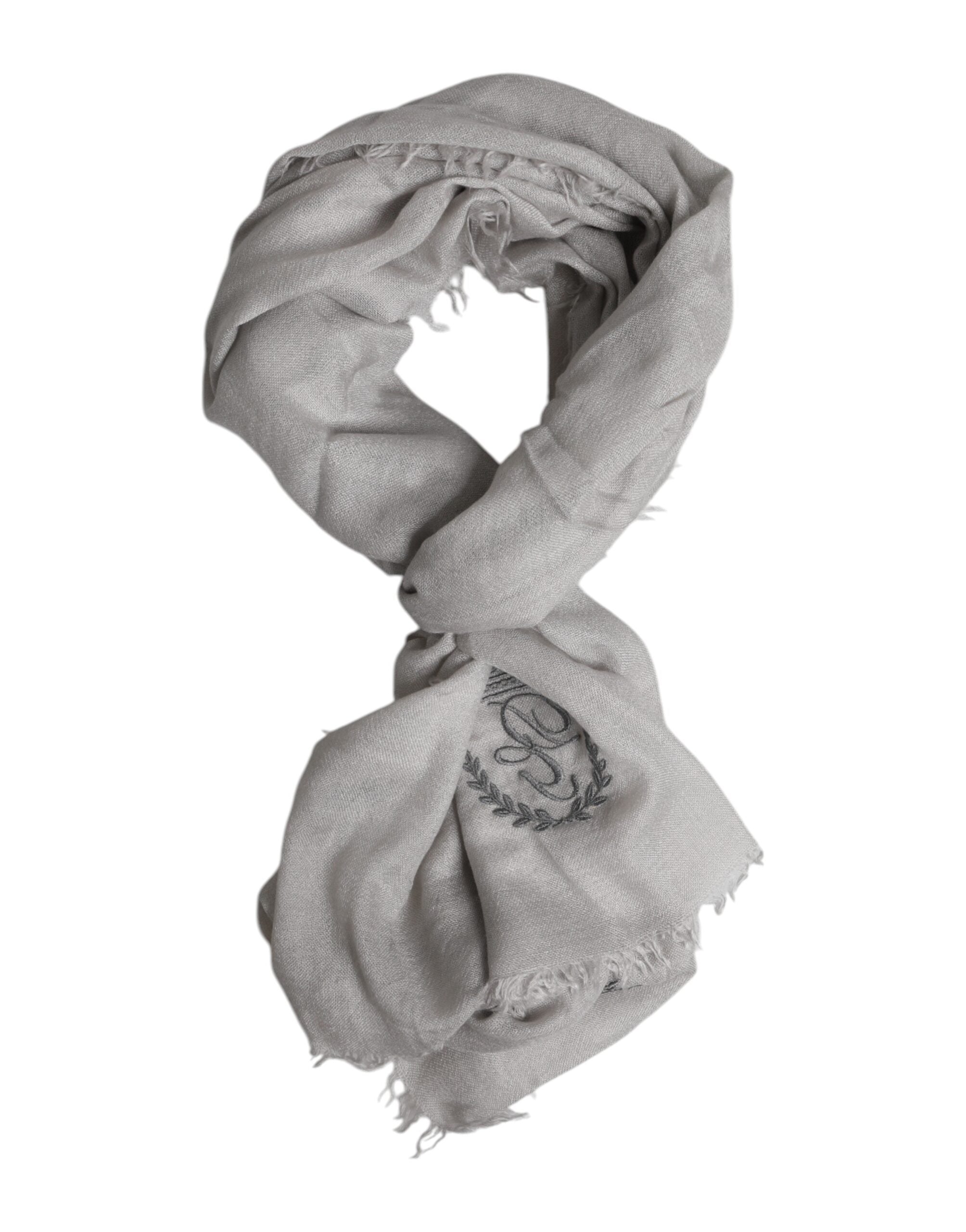 Grijze Kasjmier Gebreide Franjes Nek Foulard 67cm x 200cm Foulard Sjaal