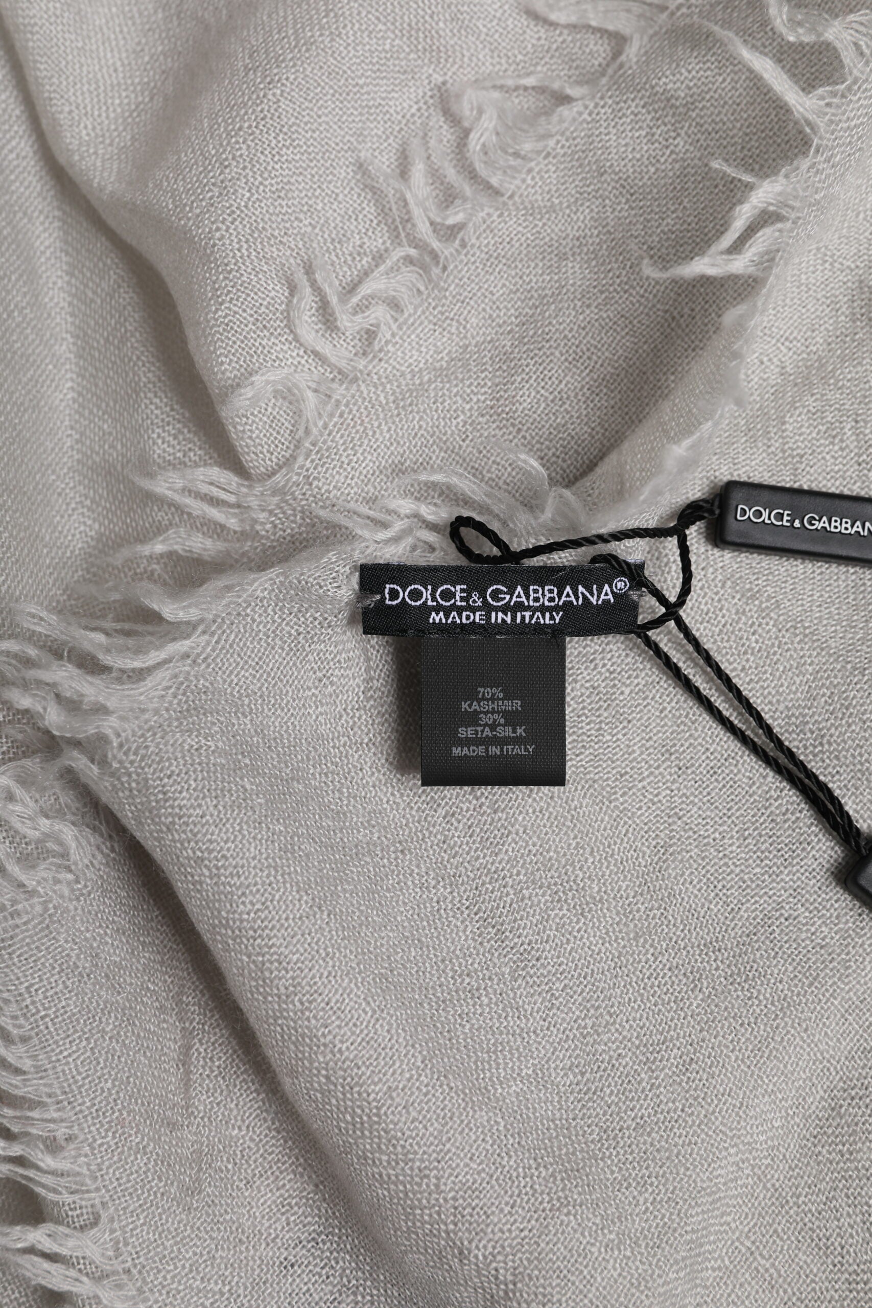 Grijze Kasjmier Gebreide Franjes Nek Foulard 67cm x 200cm Foulard Sjaal