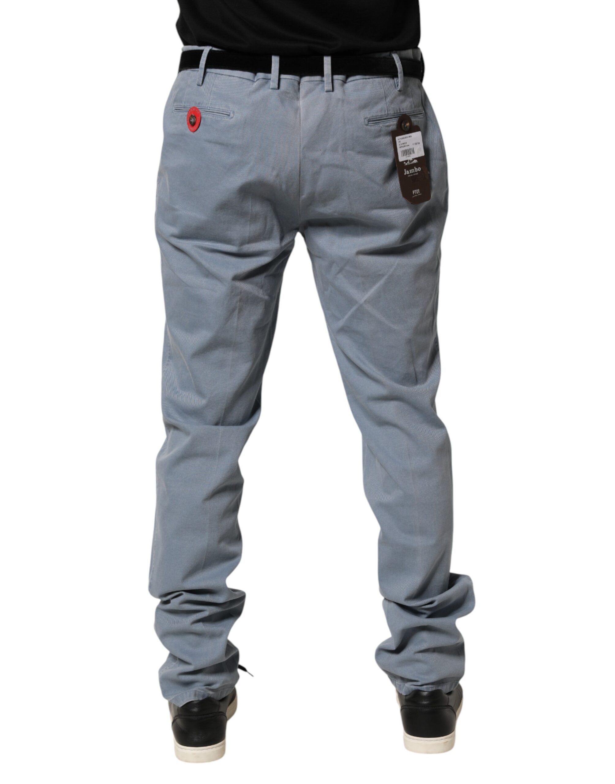 PT01 Blue Men Chino Mid Waist Tapered Fit Trouser Pants