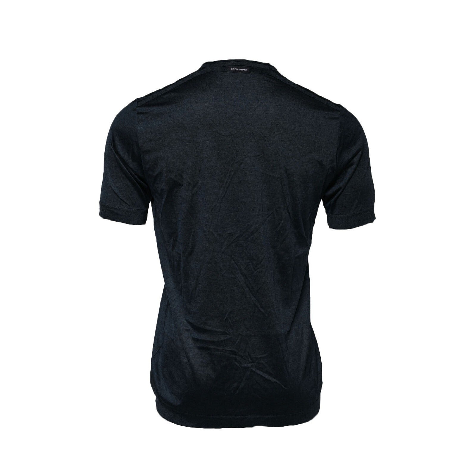 Donkerblauw Zijden T-shirt met Ronde Hals en Korte Mouwen
