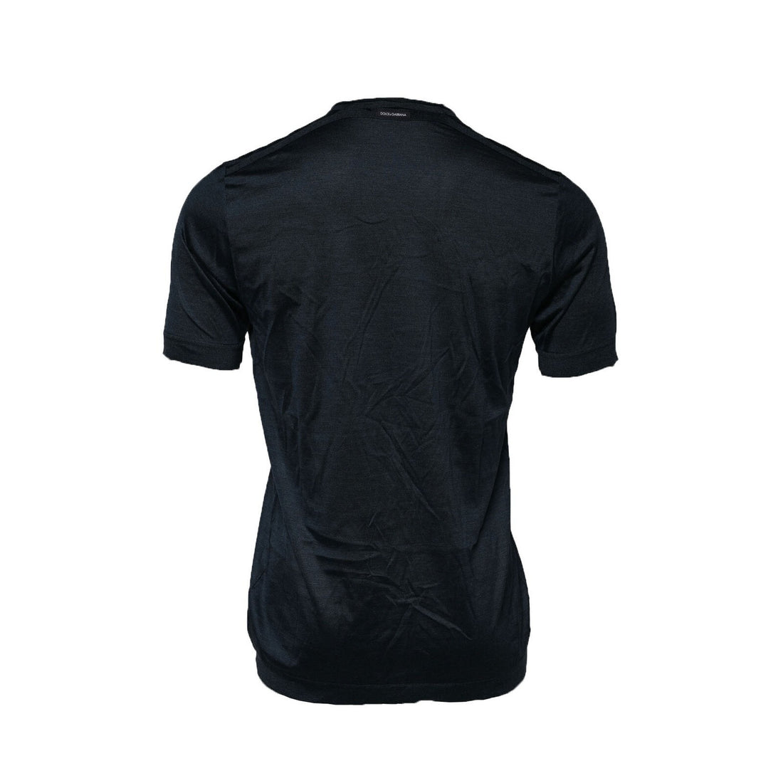 Donkerblauw Zijden T-shirt met Ronde Hals en Korte Mouwen