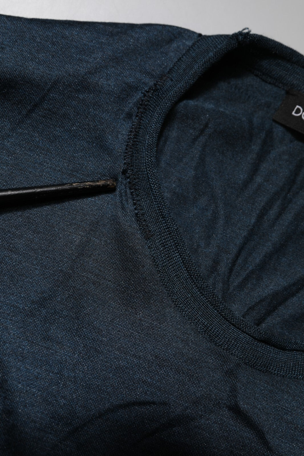 Donkerblauw Zijden T-shirt met Ronde Hals en Korte Mouwen