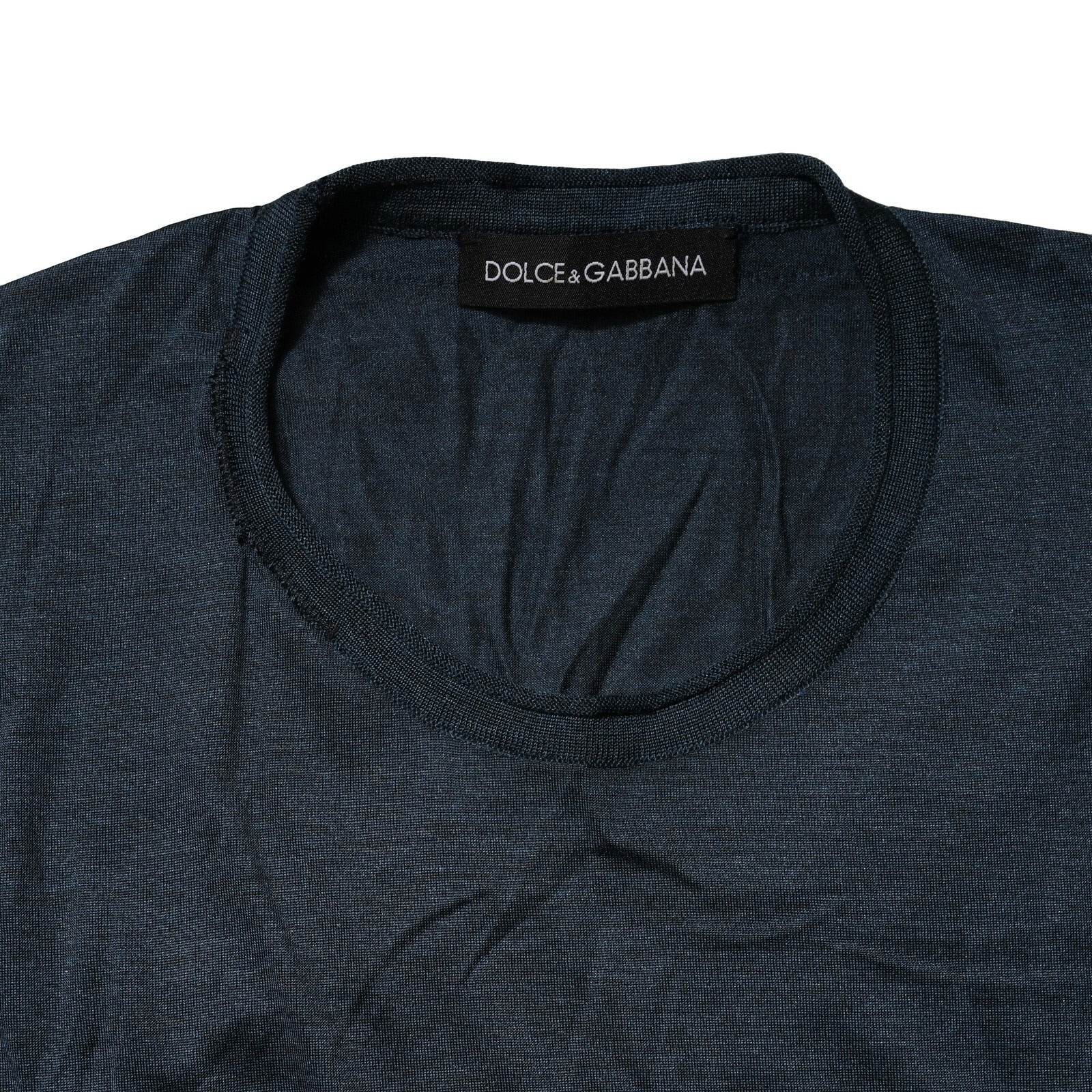 Donkerblauw Zijden T-shirt met Ronde Hals en Korte Mouwen