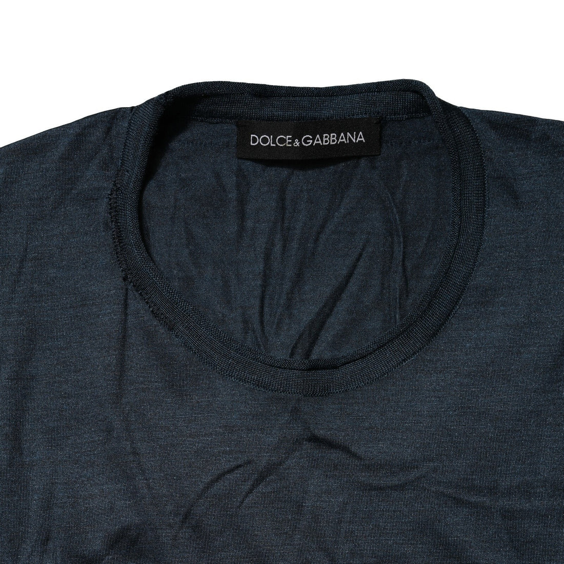 Donkerblauw Zijden T-shirt met Ronde Hals en Korte Mouwen