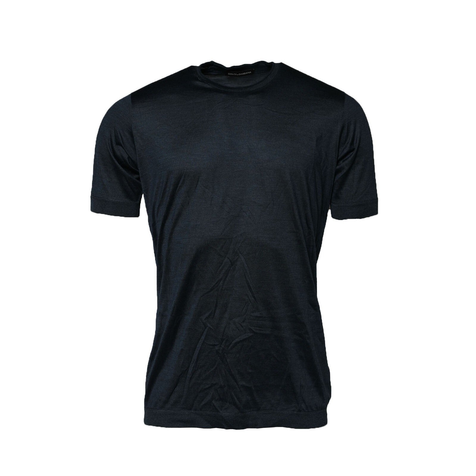 Donkerblauw Zijden T-shirt met Ronde Hals en Korte Mouwen
