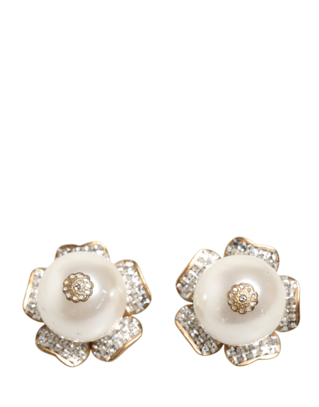 Goudkleurige Maxi Faux Parel Bloem Clip-oorbellen
