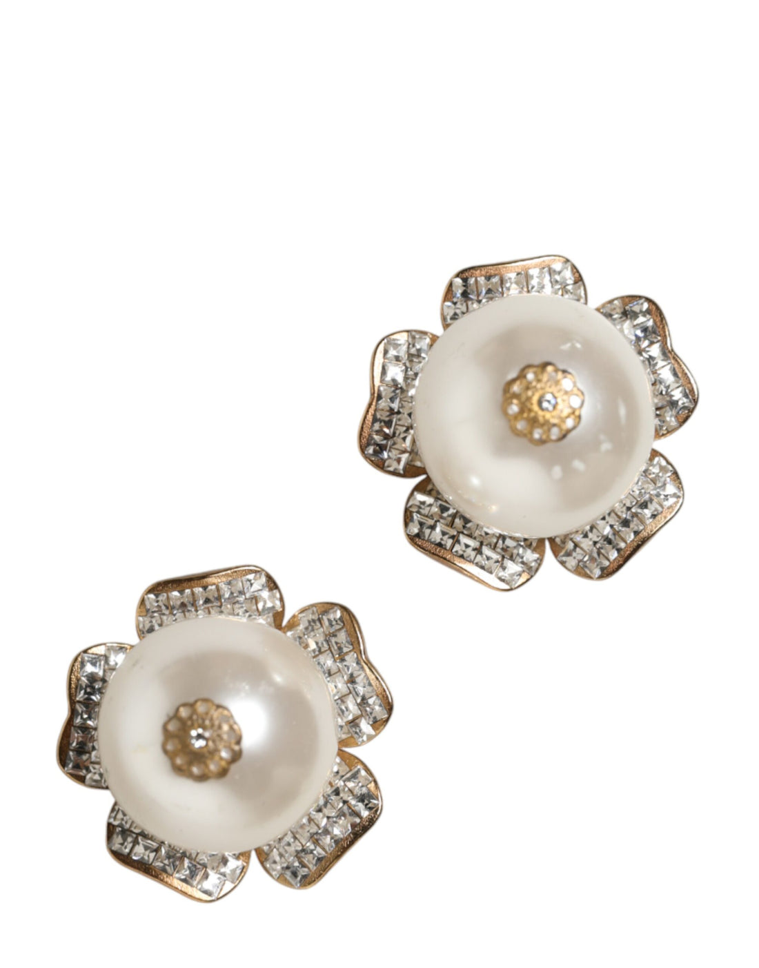 Goudkleurige Maxi Faux Parel Bloem Clip-oorbellen