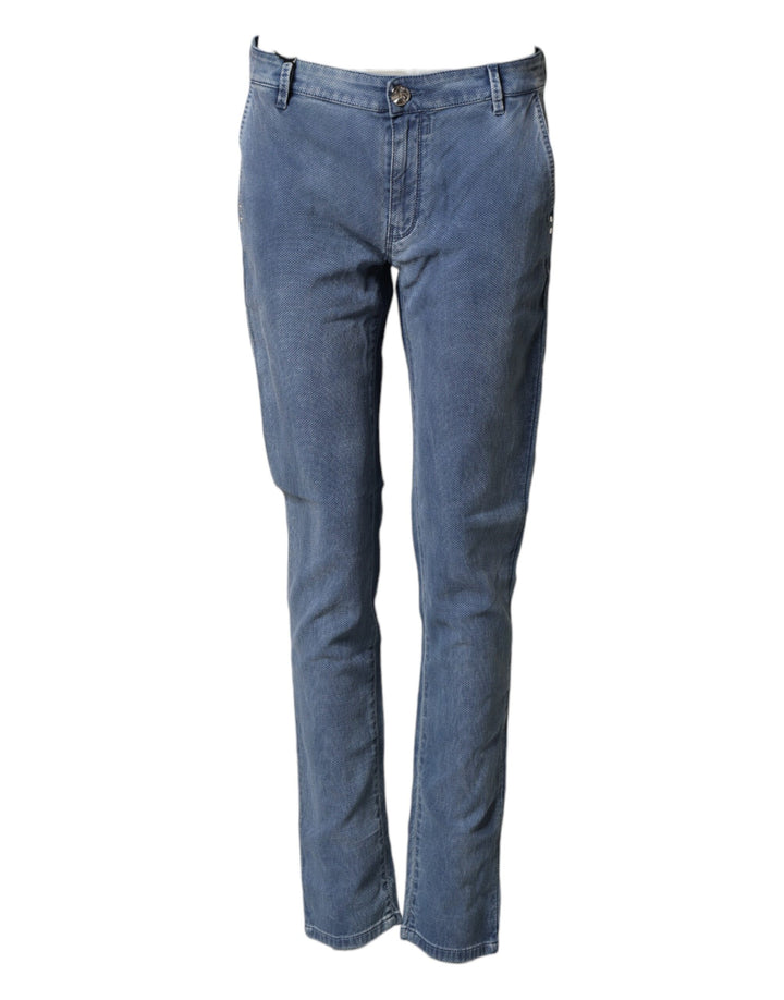 Nine In The Morning Blue Cotton Stretch Men Chino Trouser Pants