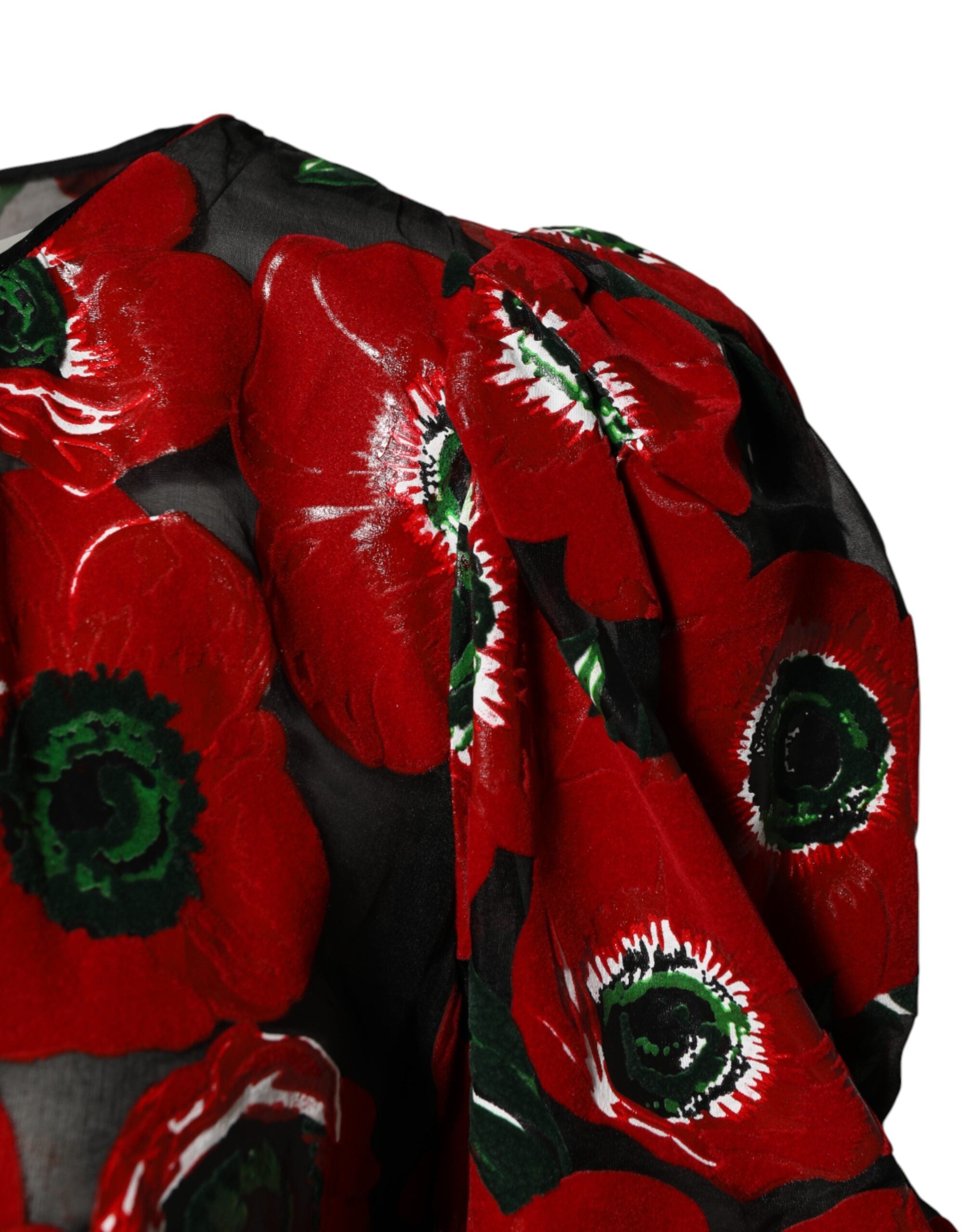 Rode A-lijn midijurk van nylon met bloemenprint