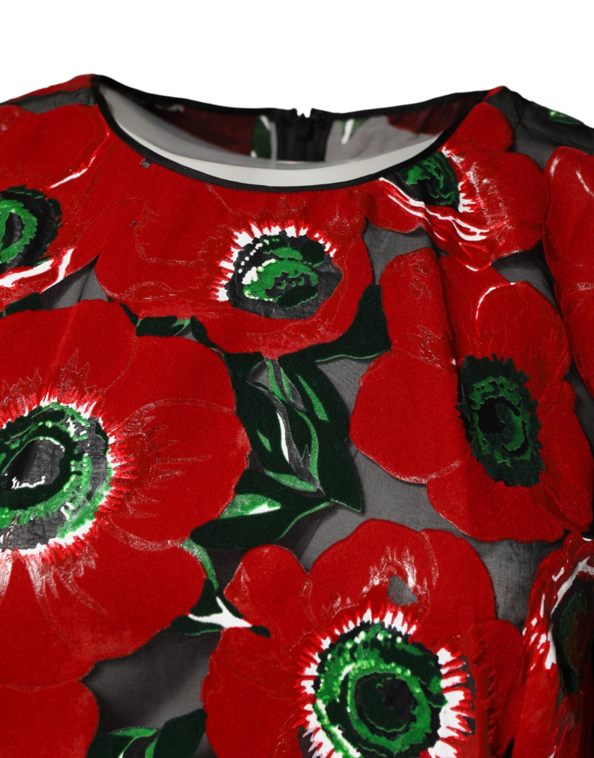 Rode A-lijn midijurk van nylon met bloemenprint