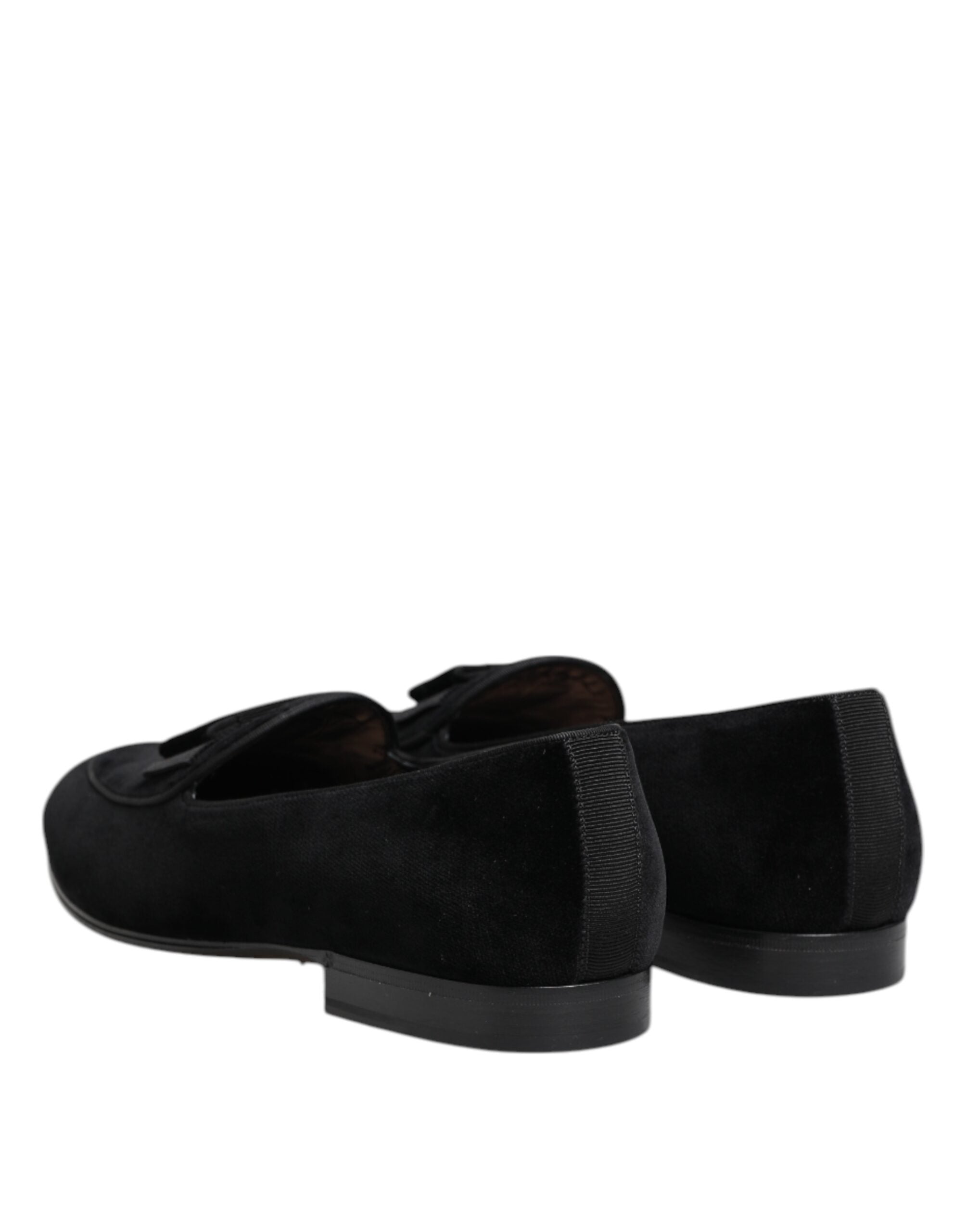 Dolce & Gabbana Black Velvet Slip On Loafers Formal Men Shoes