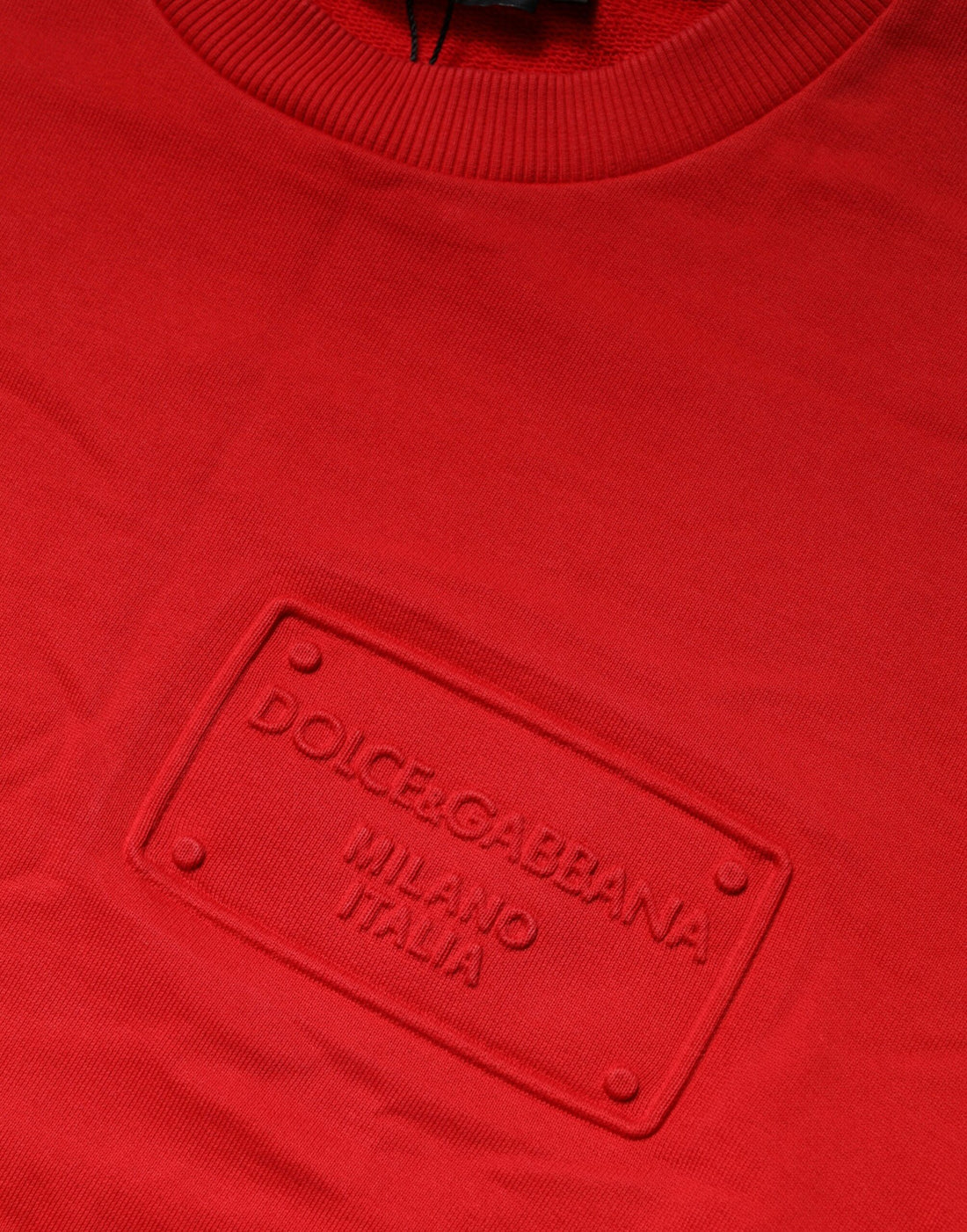 Dolce & Gabbana Red Logo Cotton Crew Neck Sweatshirt Sweater