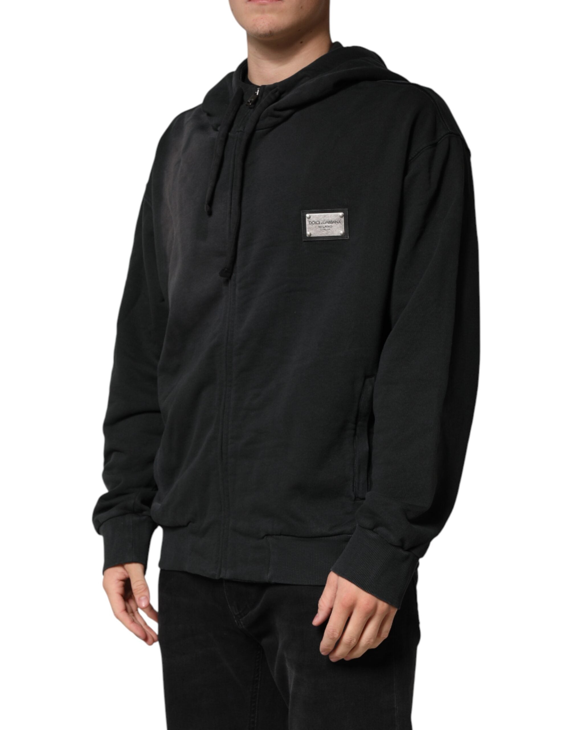 Dolce & Gabbana Black Logo Zipped Hooded Sweatshirt Sweater