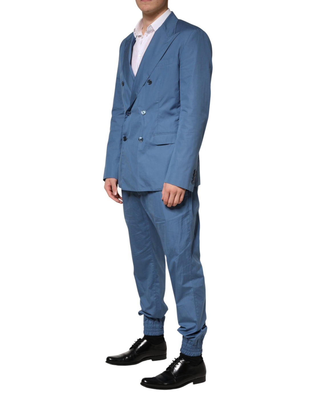 Blauw katoenen double-breasted 2-delig pak
