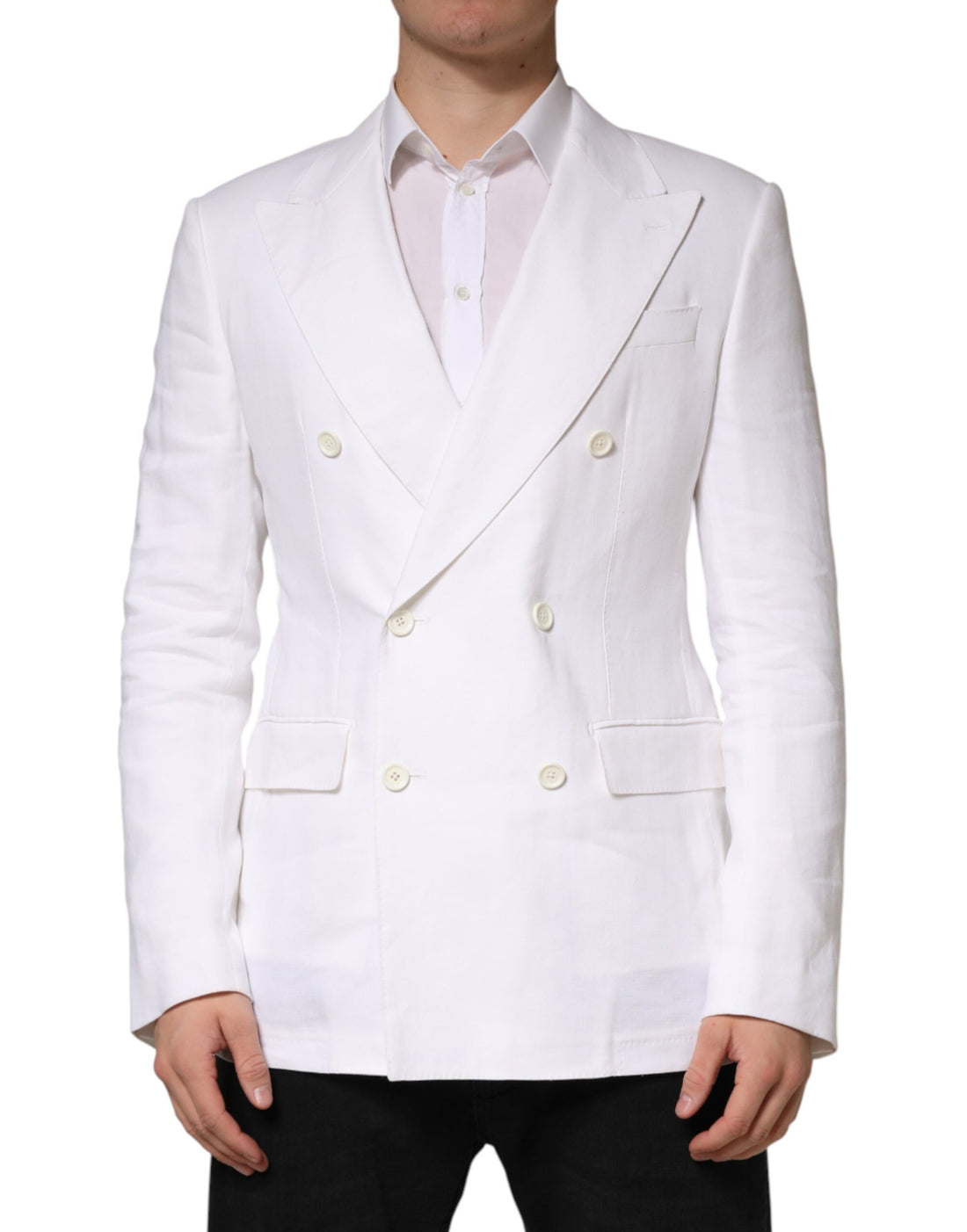 Witte linnen double-breasted blazer met 2 knopen