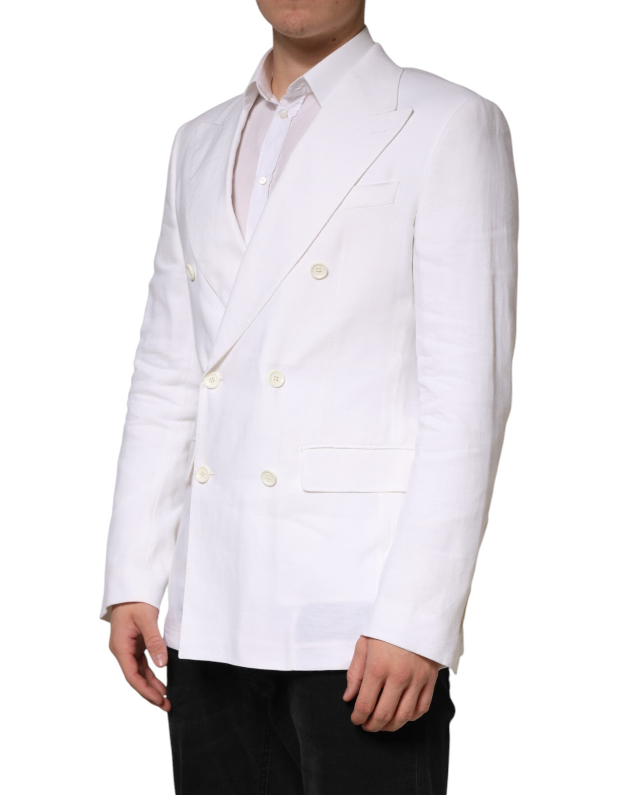 Witte linnen double-breasted blazer met 2 knopen