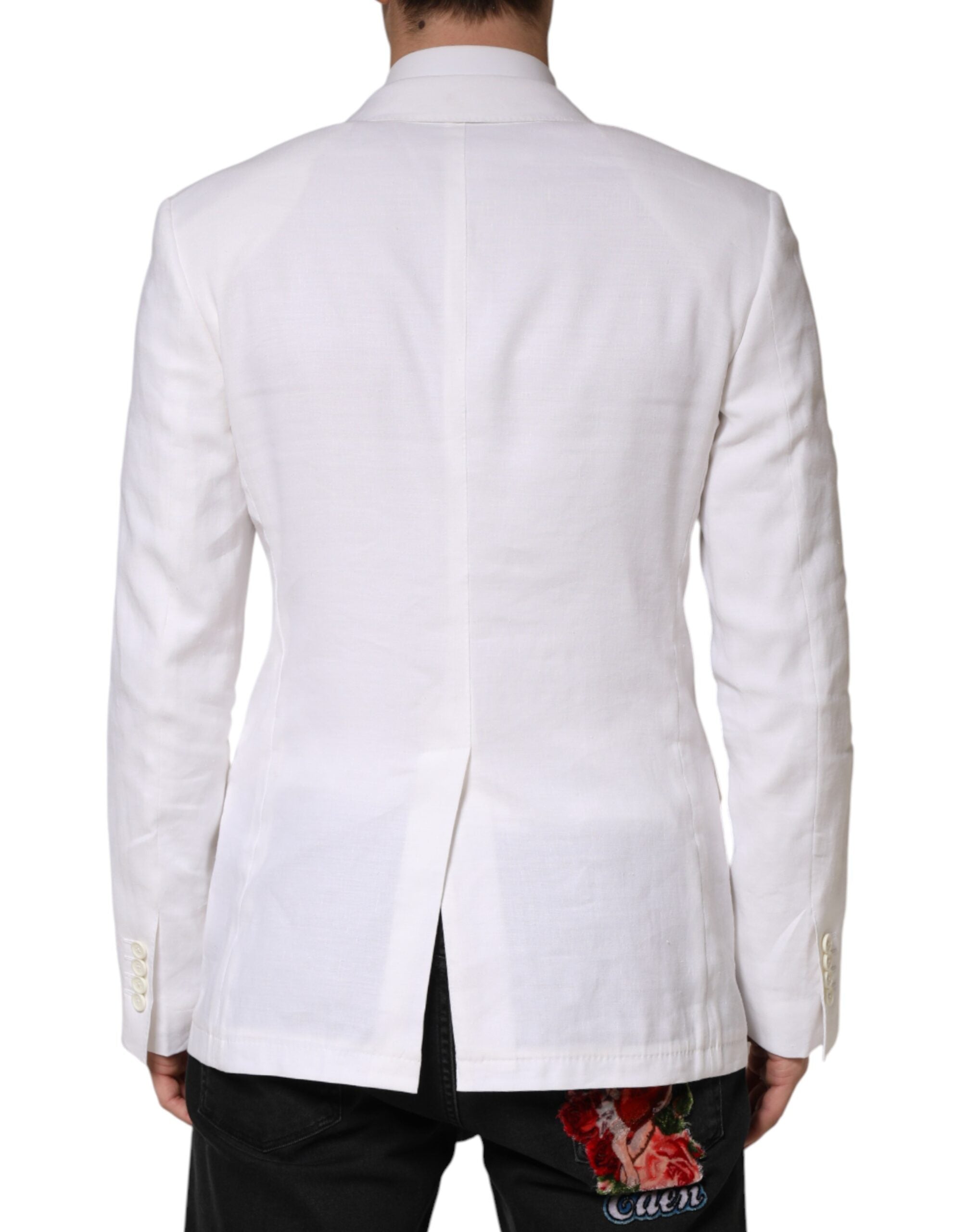 Witte linnen double-breasted blazer met 2 knopen