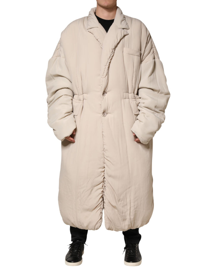 Dolce & Gabbana Beige Padded Collared Long Trench Coat Jacket