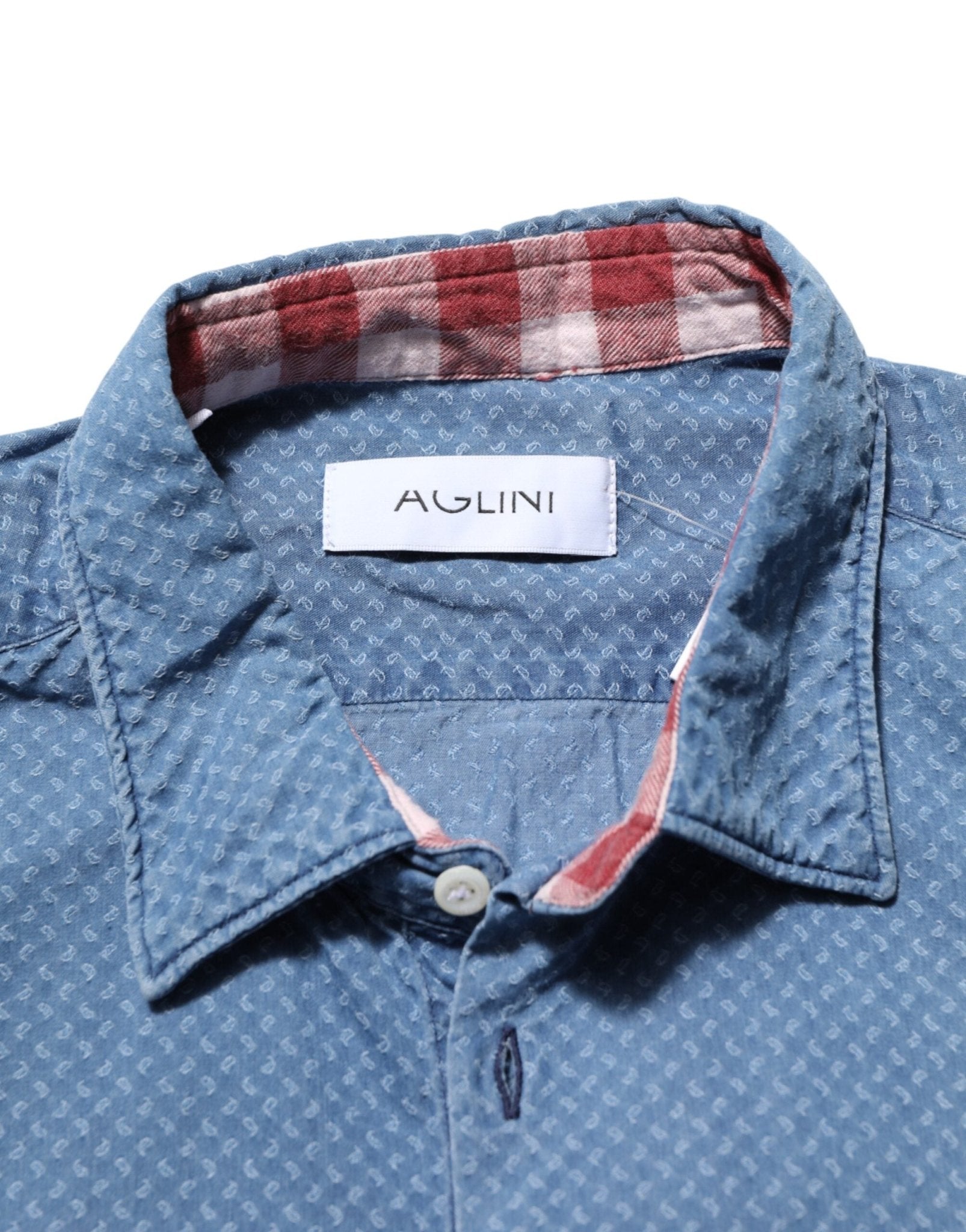 AGLINI Blue Cotton Slim Fit Collared Long Sleeve Casual Shirt - RIMODA