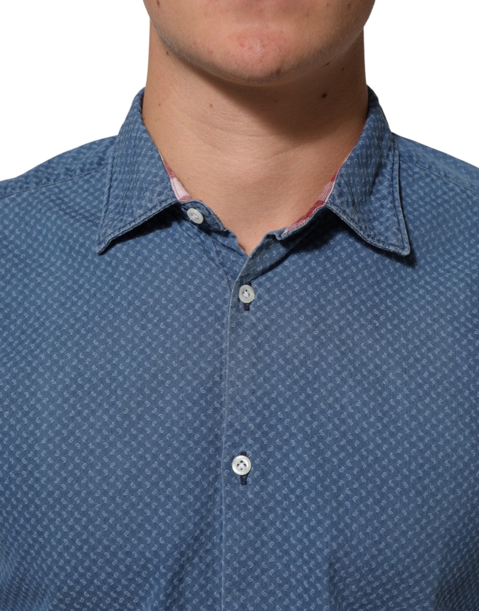 AGLINI Blue Cotton Slim Fit Collared Long Sleeve Casual Shirt - RIMODA