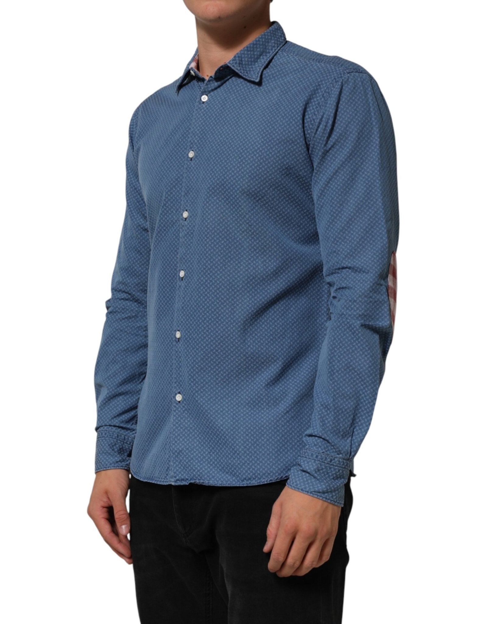 AGLINI Blue Cotton Slim Fit Collared Long Sleeve Casual Shirt - RIMODA