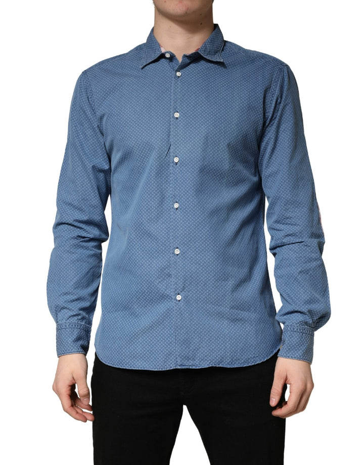 AGLINI Blue Cotton Slim Fit Collared LongSleeve Casual Shirt - RIMODA