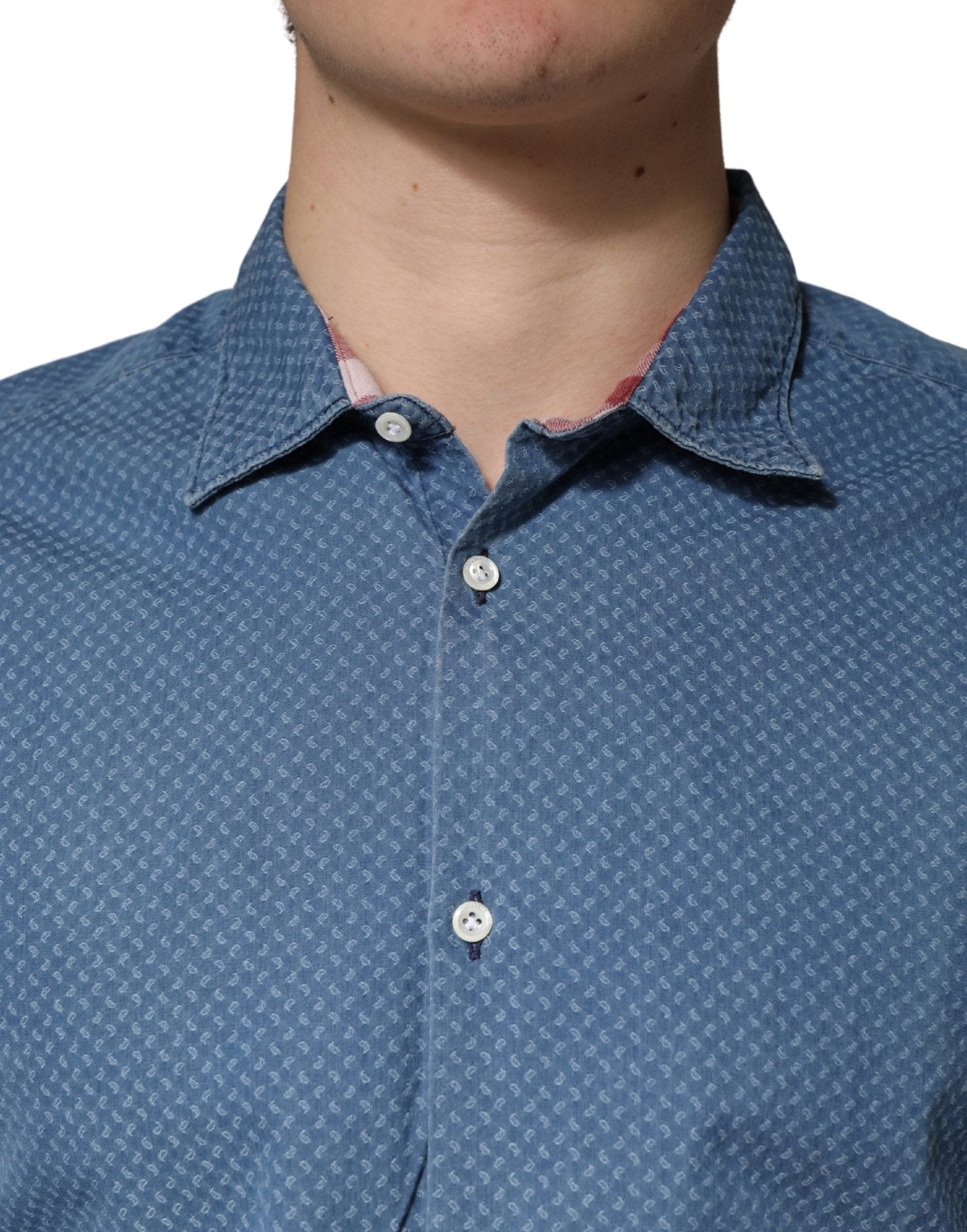 AGLINI Blue Cotton Slim Fit Collared LongSleeve Casual Shirt - RIMODA