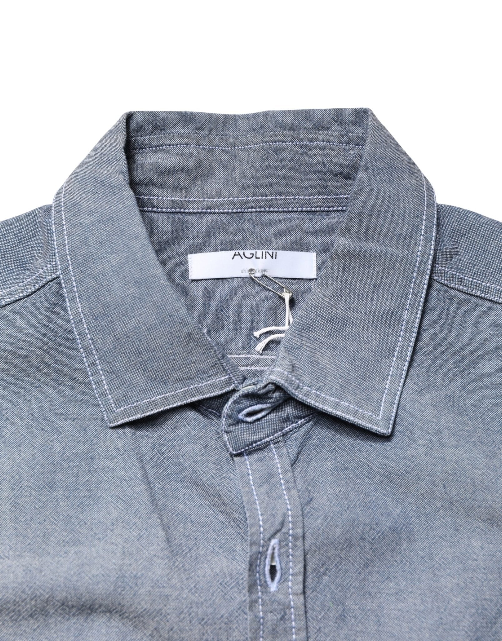 AGLINI Dark Blue Slim Fit Collared Long Sleeve Denim Shirt - RIMODA