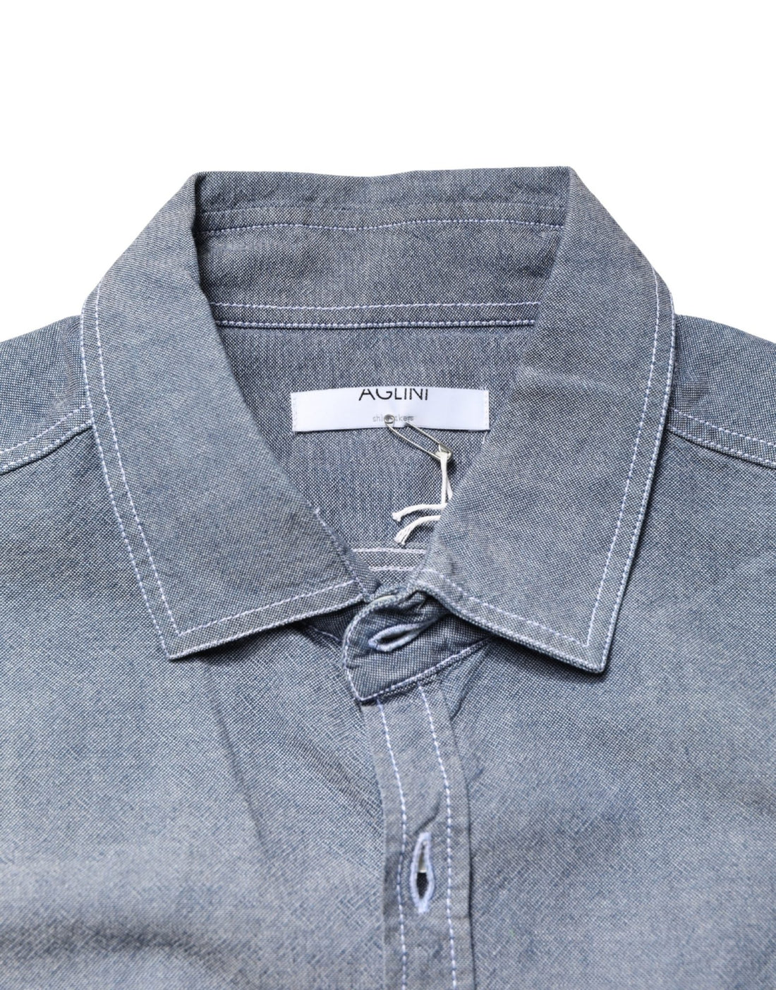 AGLINI Dark Blue Slim Fit Collared Long Sleeve Denim Shirt - RIMODA