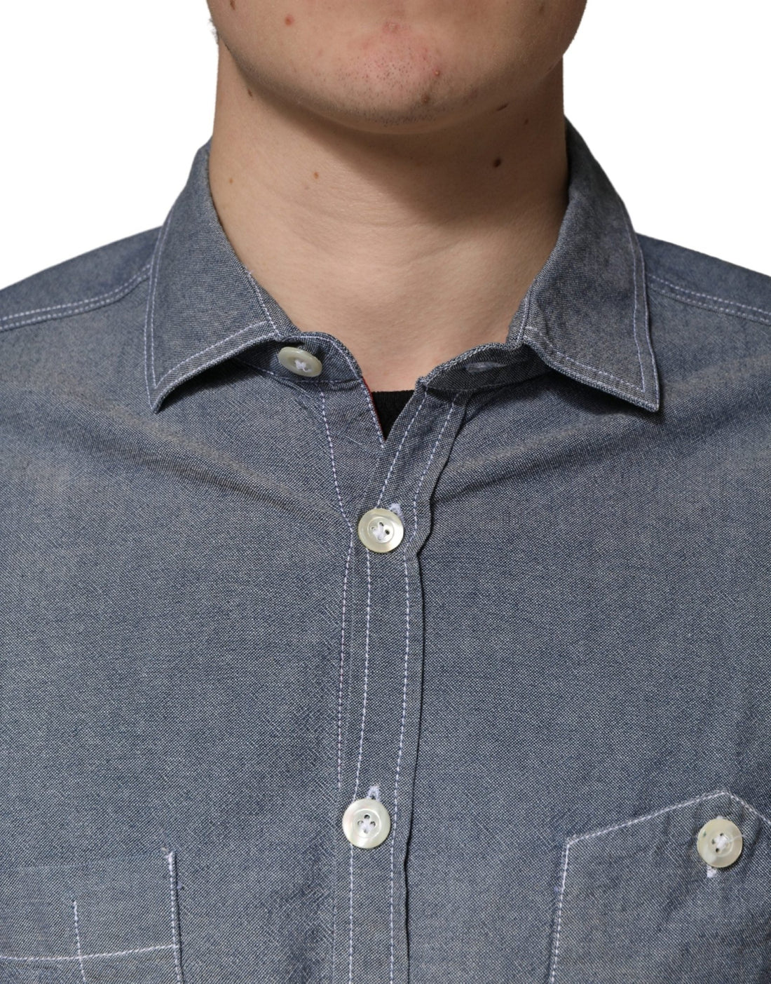 AGLINI Dark Blue Slim Fit Collared Long Sleeve Denim Shirt - RIMODA